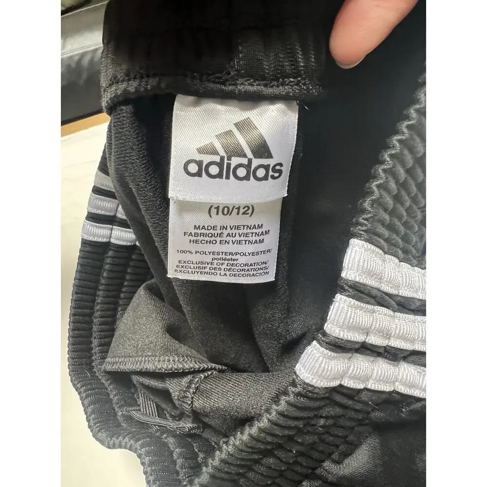 Adidas Kids Boys Track Pants Size 10/12 Black White 3 Stripe Athletic Bottoms